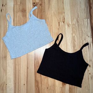Aritzia TNA HomeStretch Rib Spaghetti Strap Crop Tank Tops (Set of 2)